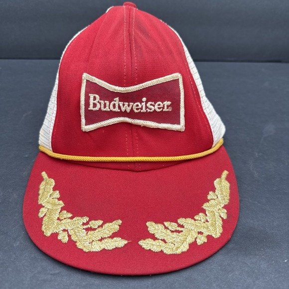 The Unbranded Brand Other - Vtg Snap Back Cap Budweiser Trucker Baseball Cap Hat Red Yellow USA‎ Large